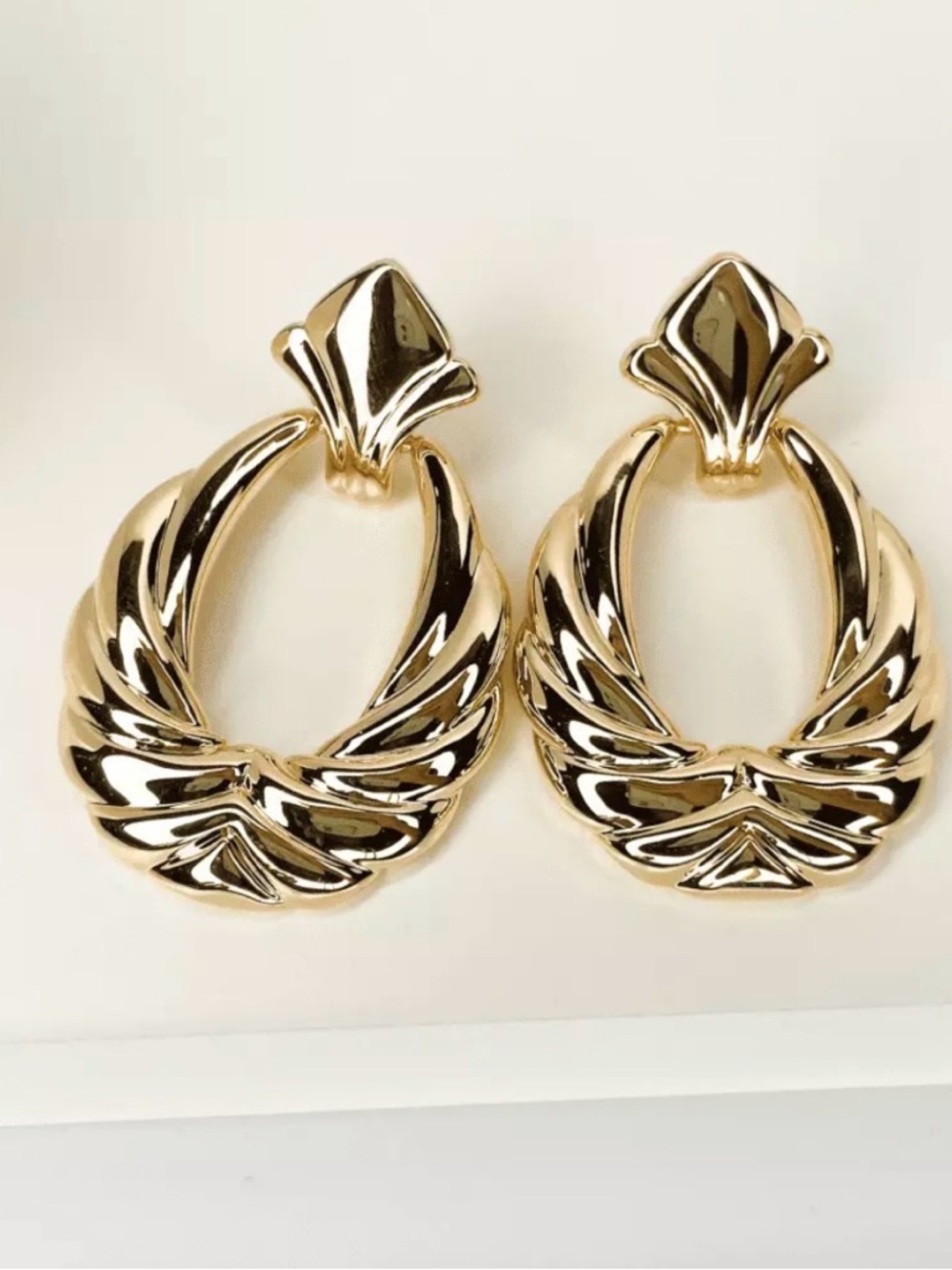 Gold Sculpted Door Knocker Earrings